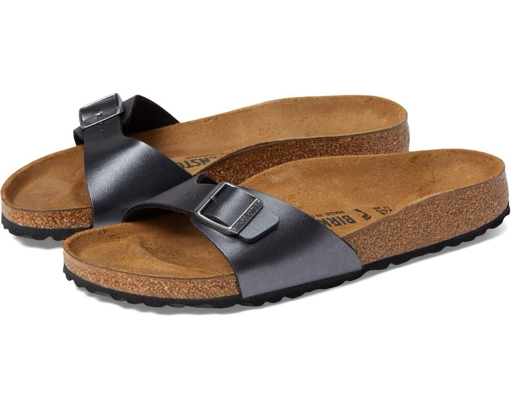 Birkenstock Madrid Birko Flor Birkibuc Slide Sandals Single Strap Grey Women’s 7
